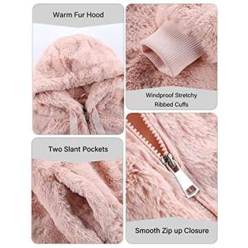 Bellivera Women Faux Fur Jacket with 2 Side-Seam Pockets, The Jacket with Hood 1712014 Pink M