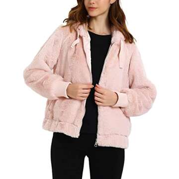Bellivera Women Faux Fur Jacket with 2 Side-Seam Pockets, The Jacket with Hood 1712014 Pink M