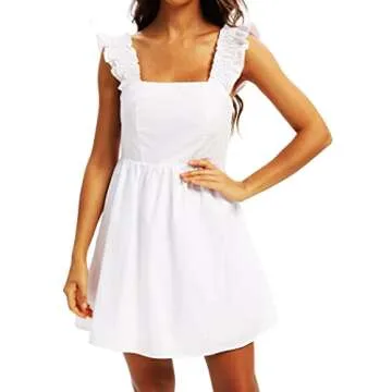 Women's Elegant Square Neck Lantern Sleeve Flora Colorfull Casual Party Mini Dress (as1, Alpha, m, Regular, Regular, 851A-1-1-WHITE)