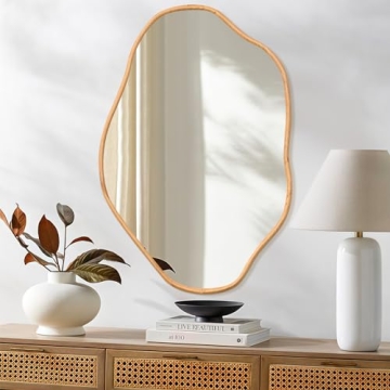 ULIKE Irregular Wall Mirror, 24x36 Inch Abstract Wall Decor with Wood Frame, Asymmetrical Vanity Mir...