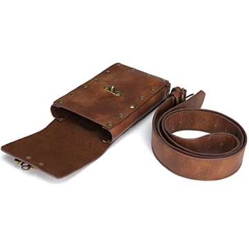 Waist Bag Belt Purse Fanny Pack Crossbody Motorcycle Hiking Phone Holder Wallet Vintage Leather Casual Fashion Daypack Gothic Festival Costume Hip Pouch for Women Men (Brown)