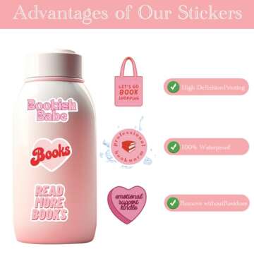 100 PCS Pink Bookish Stickers,Reading Stickers for Kindle,Pink Book Stickers for Adult,Bookish Gifts...