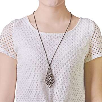 D EXCEED Women's Cutout Diamond Chandelier Pendant Necklace 30" + 3" Extension (Necklace/Hematite)