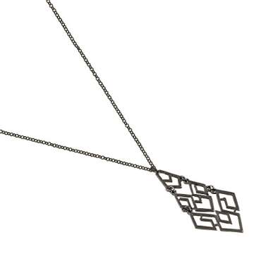 D EXCEED Women's Cutout Diamond Chandelier Pendant Necklace 30" + 3" Extension (Necklace/Hematite)