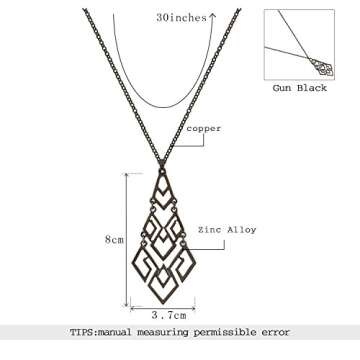 D EXCEED Women's Cutout Diamond Chandelier Pendant Necklace 30" + 3" Extension (Necklace/Hematite)