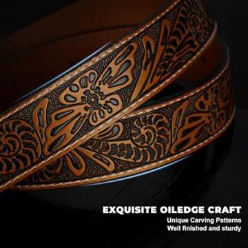 BELTROAD Western Leather Buckle Belt for Men Women Cowboy Cowgirl Leather Mens Engraved Belts for Je...
