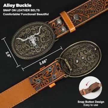 BELTROAD Western Leather Buckle Belt for Men Women Cowboy Cowgirl Leather Mens Engraved Belts for Jeans Birthday Christmas Belt Gifts