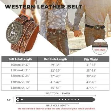 BELTROAD Western Leather Buckle Belt for Men Women Cowboy Cowgirl Leather Mens Engraved Belts for Jeans Birthday Christmas Belt Gifts