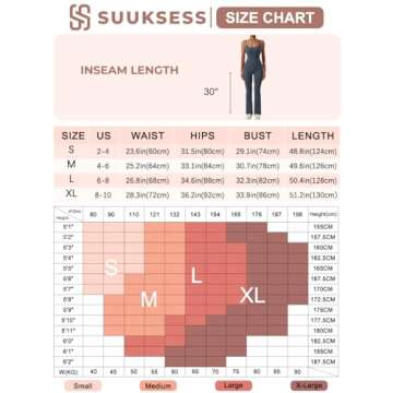 SUUKSESS Women Ribbed Flare One Piece Jumpsuits Seamless Padded Square Neck Sexy Jumpsuit 30‘’ (Black,M)