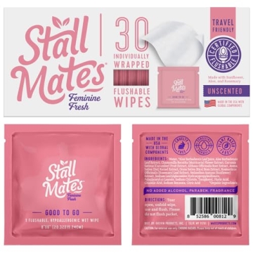 Stall Mates Feminine Fresh Wipes - Eco-friendly Flushable Cleansing Singles, 30 Pack, pH Balanced