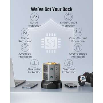 SUPERDANNY Power Strip Tower with Wireless Charger