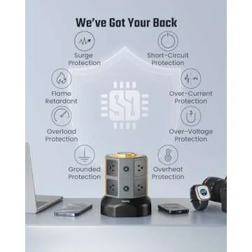 SUPERDANNY Power Strip Tower with Wireless Charger