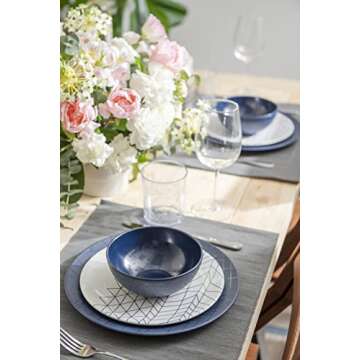 bzyoo 12 Piece Melamine Dinnerware Set - Durable, Dishwasher Safe Plates and Bowls - Dining, Parties...