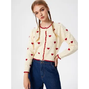 CIDER Women's Heart Print Cardigan Stylish Crop Top