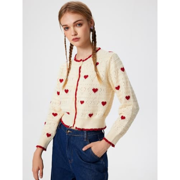 CIDER Women's Heart Print Cardigan Stylish Crop Top