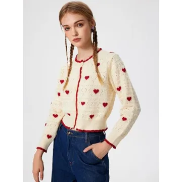 CIDER Women's Heart Print Cardigan Stylish Crop Top