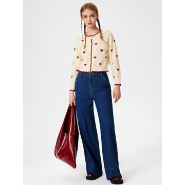 CIDER Women's Heart Print Cardigan Stylish Crop Top