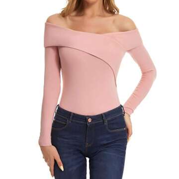 ZABERRY Off The Shoulder Long Sleeve Bodysuit for Women