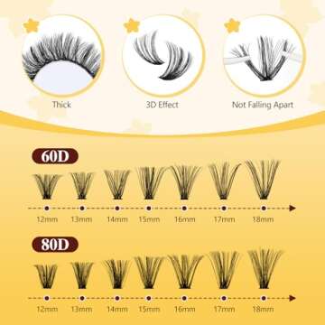 QUEWEL DIY Lash Extension Kit, 320Pcs 60D+80D Lash Clusters Kit Mix 12-18mm 3D Eyelash Clusters with Lash Bond and Seal and Lash Tweezers Easily Create 3D Lashes Clusters at Home (60+80D Kit)