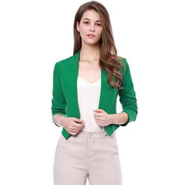 Allegra K Women's Work Office Suit Collarless Casual Cropped Blazer Jacket X-Large Green