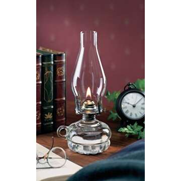 Lamplight 12-inch Chamber Oil Lamp Clear Glass, Hurricane or Power Outage, White, 110