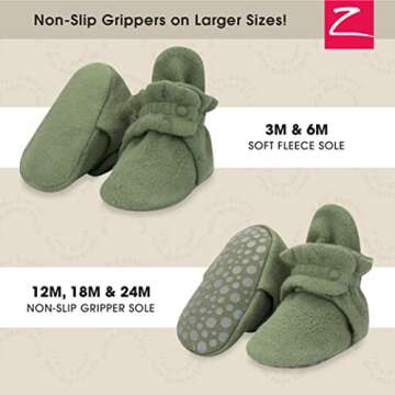 Zutano Unisex Fleece Baby Booties with Organic Cotton Lining, Newborn Essentials, Olive, 3 Months
