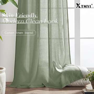 XTMYI Sage Green Linen Curtains 96 Inches Long for Living Room,Boho Closet Curtains for Bedroom Closet Door Neutral Nursery Boy Teens Girls Room