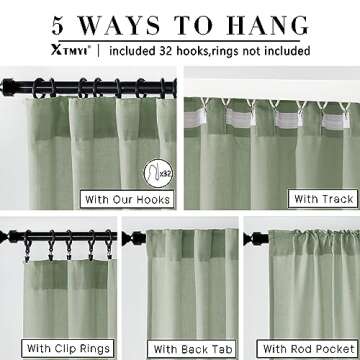 XTMYI Sage Green Linen Curtains 96 Inches Long for Living Room,Boho Closet Curtains for Bedroom Closet Door Neutral Nursery Boy Teens Girls Room