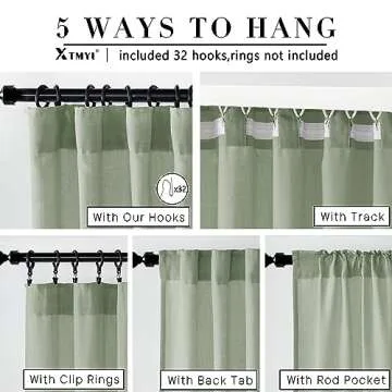 XTMYI Sage Green Linen Curtains 96 Inches Long for Living Room,Boho Closet Curtains for Bedroom Closet Door Neutral Nursery Boy Teens Girls Room