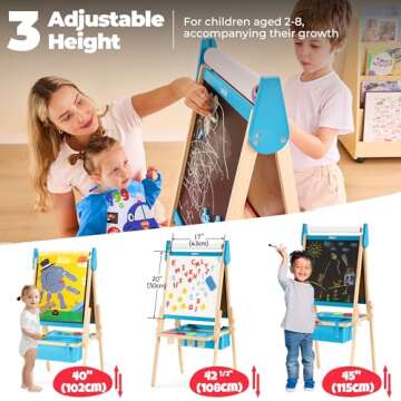 Belleur All-in-One Art Easel for Kids with 2 Paper Rolls & Deluxe Accessories, Adjustable Magnetic D...