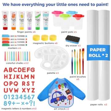 Belleur All-in-One Art Easel for Kids with 2 Paper Rolls & Deluxe Accessories, Adjustable Magnetic Double Sided Whiteboard & Chalkboard, Painting Kid Easel for Toddlers 2-8, Ideal Christmas Gift