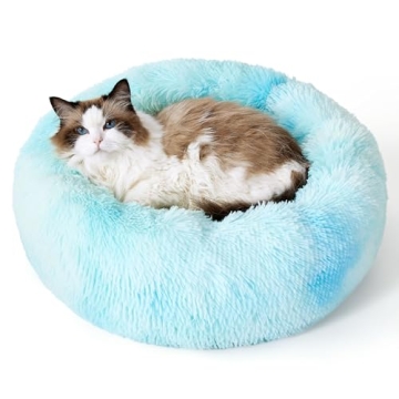 Bedsure Calming Cat Bed for Indoor Cats - Small Washable Round Cat Bed, Anti-Slip Fluffy Plush Faux ...