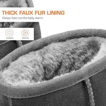 DREAM PAIRS Snow Boots for Women Genuine Suede Faux Fur Lining Water Resistant Anti-Slip Warm Winter Booties Slip On Memory Foam Comfort Ankle Boots FuzzyClassicⅡ Low Boots,Size 7,Grey,SDSB2432W