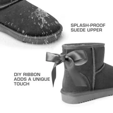 DREAM PAIRS Snow Boots for Women Genuine Suede Faux Fur Lining Water Resistant Anti-Slip Warm Winter Booties Slip On Memory Foam Comfort Ankle Boots FuzzyClassicⅡ Low Boots,Size 7,Grey,SDSB2432W