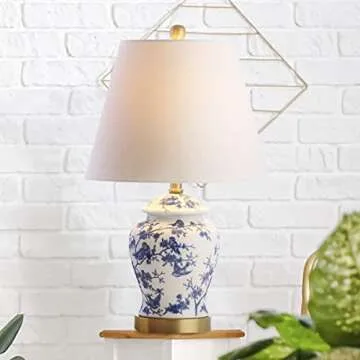Eyely EYL3005A Copenhagen 22" Chinoiserie LED Table Lamp for Reading Room, Living Room, Office, Bedroom, Classic, Cottage, Traditional, Blue/White