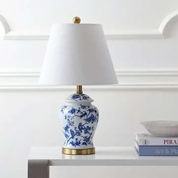 Eyely EYL3005A Copenhagen 22" Chinoiserie LED Table Lamp for Reading Room, Living Room, Office, Bedroom, Classic, Cottage, Traditional, Blue/White