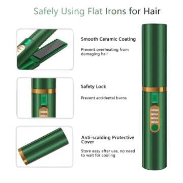 Hair Straightener Curler 2 in 1 (Upgraded), Cordless Portable Flat Iron Ceramic 8 Inch, Anti-Scald 3-Level Adjust Temp Travel Mini Hair Straightener,Heats Up Fast, Rechargeable with Type-C (Green)