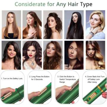 Hair Straightener Curler 2 in 1 (Upgraded), Cordless Portable Flat Iron Ceramic 8 Inch, Anti-Scald 3-Level Adjust Temp Travel Mini Hair Straightener,Heats Up Fast, Rechargeable with Type-C (Green)