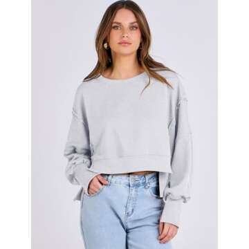 ANRABESS Womens Cropped Oversized Sweatshirts Crewneck Long Sleeve Pullover 2024 Fall Teen Girls Y2K...