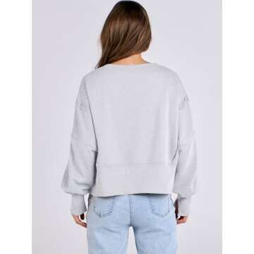 ANRABESS Womens Cropped Oversized Sweatshirts Crewneck Long Sleeve Pullover 2024 Fall Teen Girls Y2K Fashion Crop Tops Gray Medium