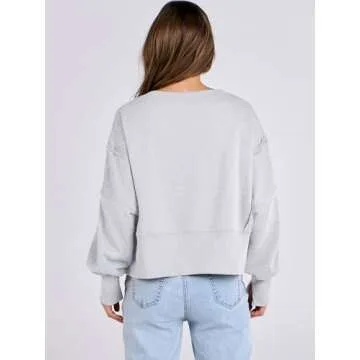 ANRABESS Womens Cropped Oversized Sweatshirts Crewneck Long Sleeve Pullover 2024 Fall Teen Girls Y2K Fashion Crop Tops Gray Medium