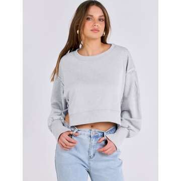 ANRABESS Womens Cropped Oversized Sweatshirts Crewneck Long Sleeve Pullover 2024 Fall Teen Girls Y2K Fashion Crop Tops Gray Medium