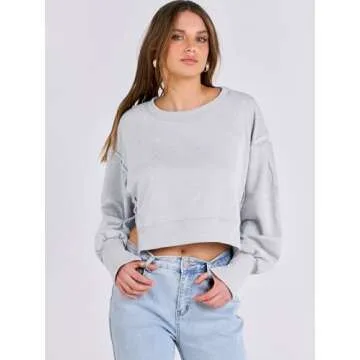 ANRABESS Womens Cropped Oversized Sweatshirts Crewneck Long Sleeve Pullover 2024 Fall Teen Girls Y2K Fashion Crop Tops Gray Medium