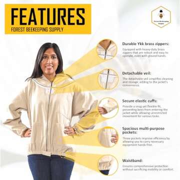 FOREST BEEKEEPING SUPPLY - Natural Canvas Bee Jacket with Fencing Hood (Large)