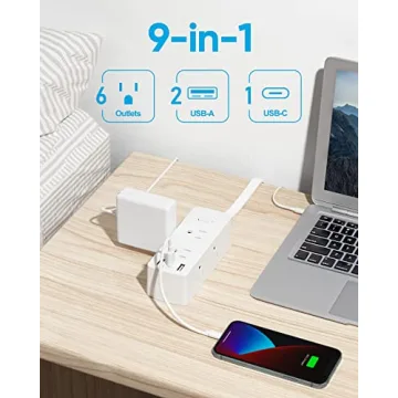 Olcorife Flat Plug Power Strip: 6 Outlets & USB Ports for Easy Charging