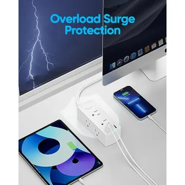 Olcorife Flat Plug Power Strip with 6 Outlets & USB