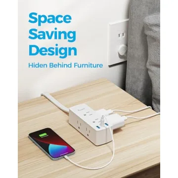 Olcorife Flat Plug Power Strip with 6 Outlets & USB