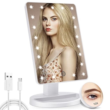 COSMIRROR Lighted Makeup Vanity Mirror with 10X Magnifying Mirror, 21 LED Lighted Mirror with Touch ...