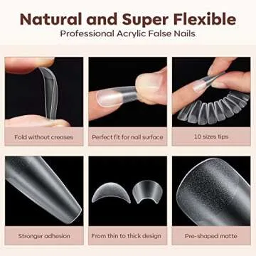 Modelones Long Coffin Nail Tips Fake Nails Gel Tips Full Matte Cover More Friction for Acrylic Profe...