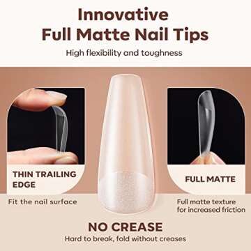 Modelones Long Coffin Nail Tips - Full Matte, 10 Sizes Available